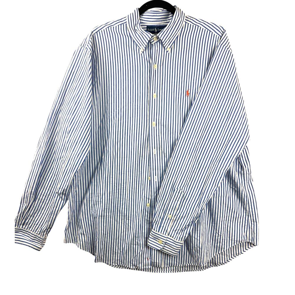 Polo Ralph Lauren Blue White‎ Striped Button Down Shirt Classic Fit XL